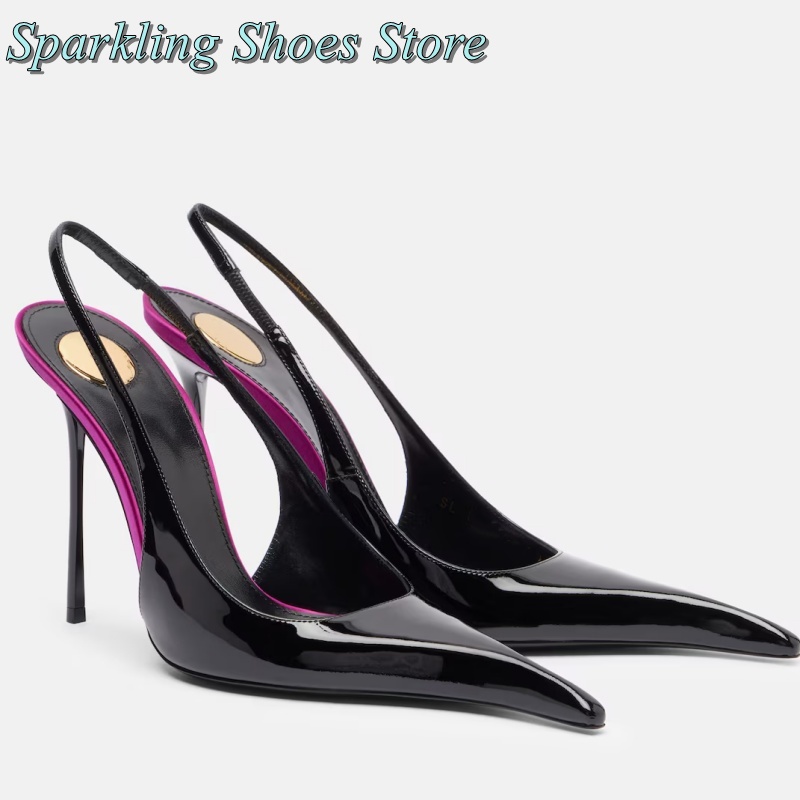 Summer Clothing Stores - New Black Patent High Heels Patchwork