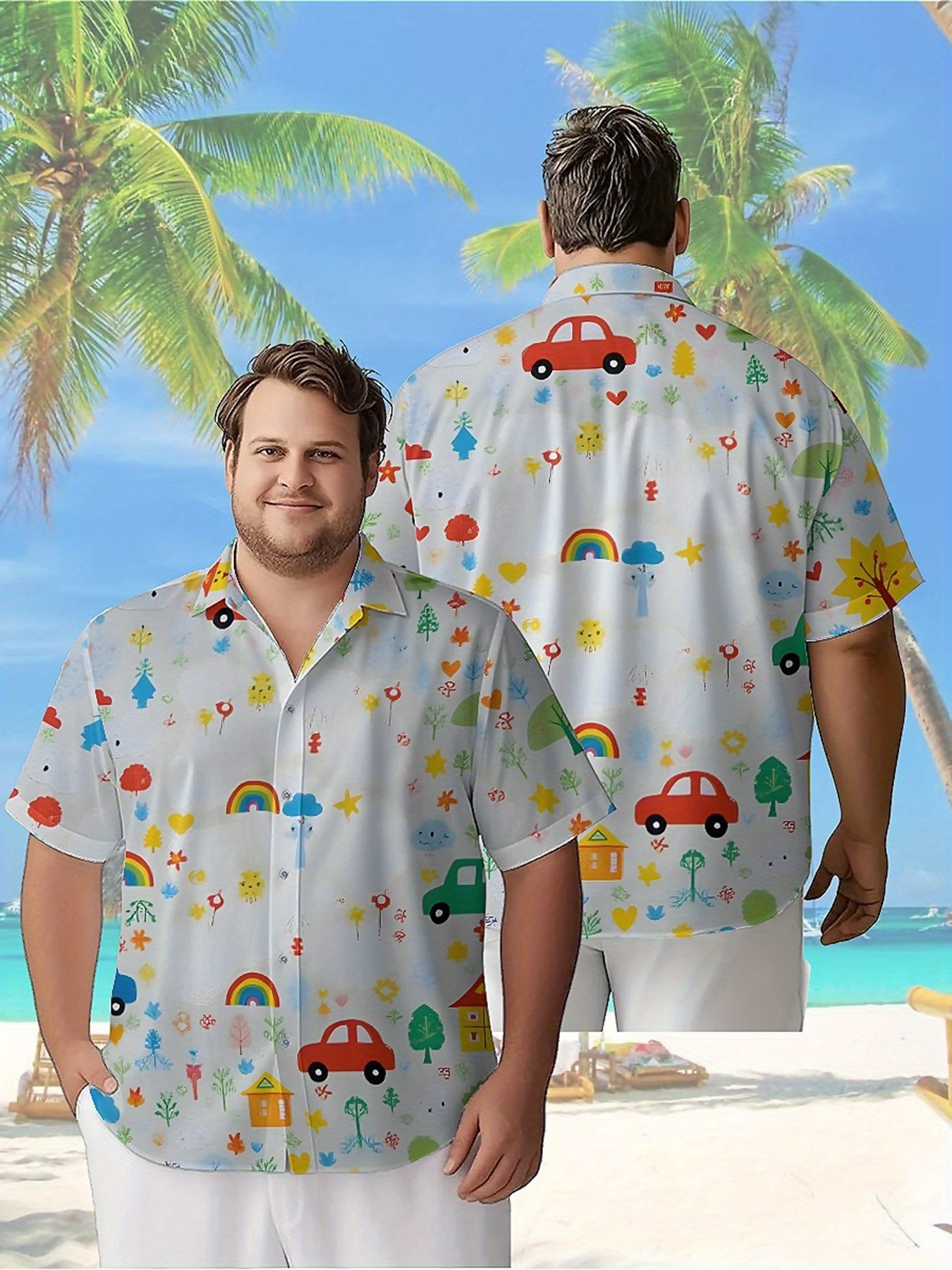 Beach Shirt Hawaiian - Men's Plus Size Hawaiian Shirts Cartoon