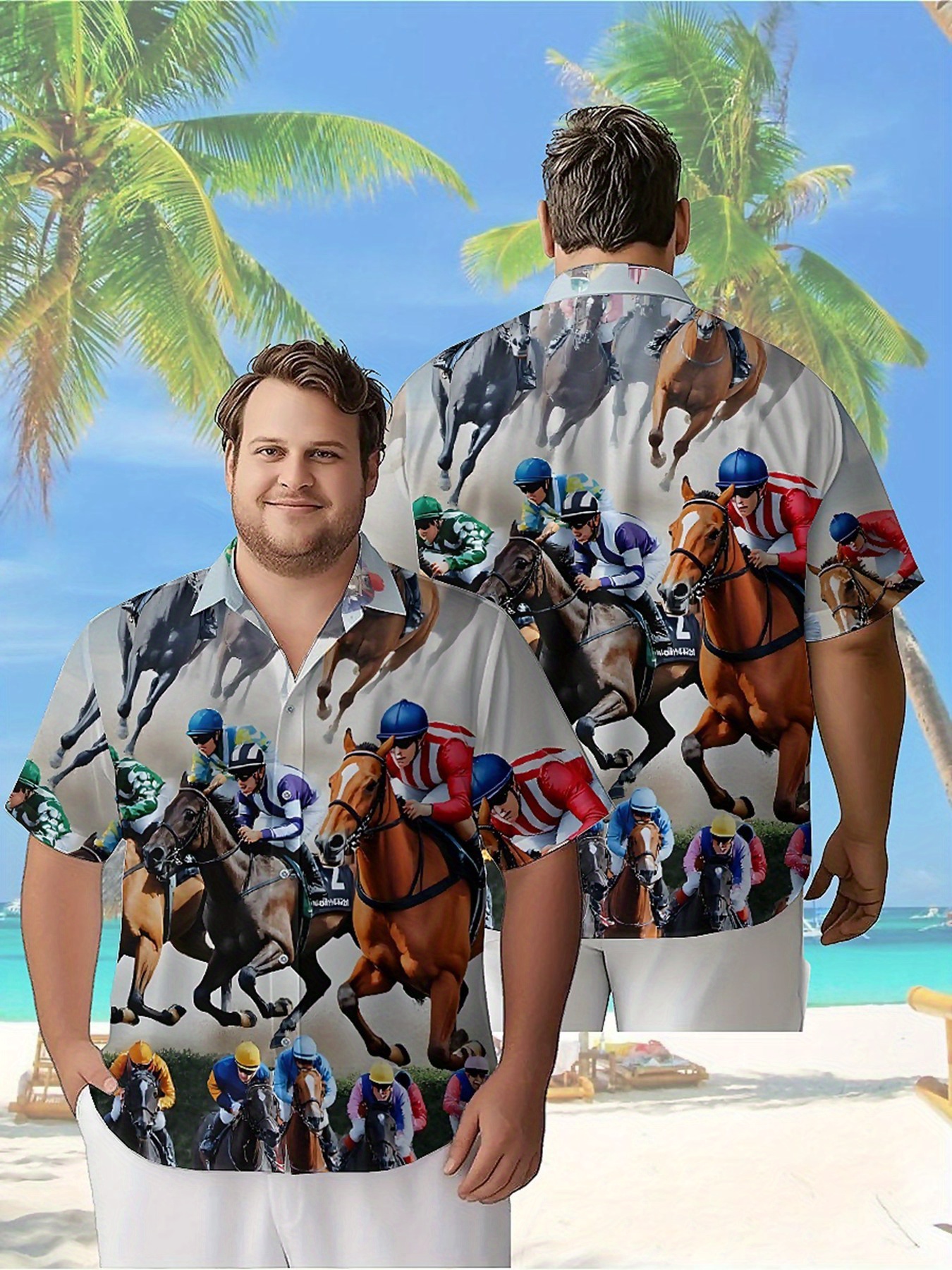 Summer Equestrian Clothing - Men's Plus Size Hawaiian Shirts Equestrian