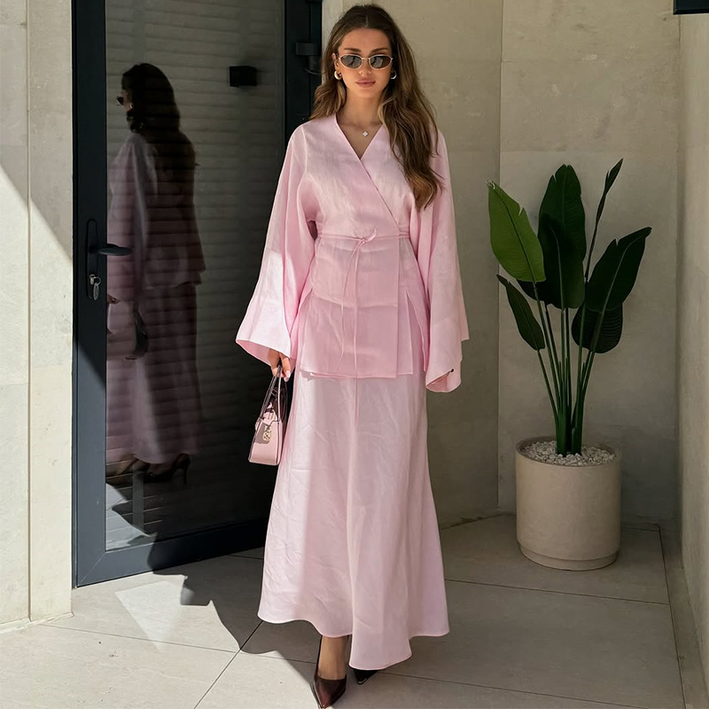 Summer Clothing Linen - Two Pieces Women Dress Sets Solid