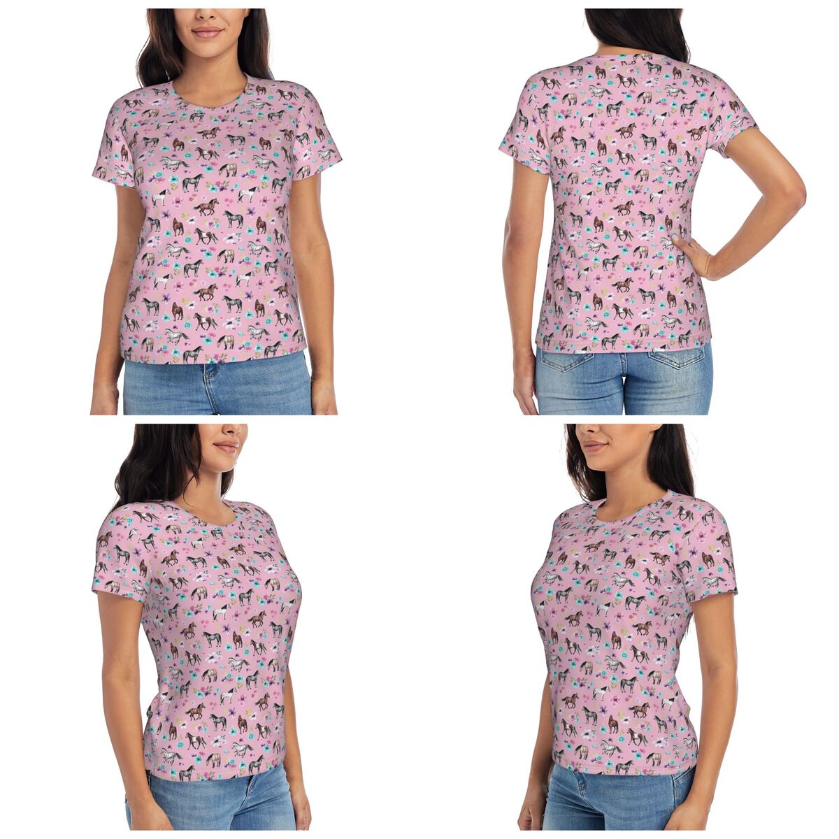 Horses And Flowers On Pink, Eq - Summer Equestrian Clothing recensione e prezzo