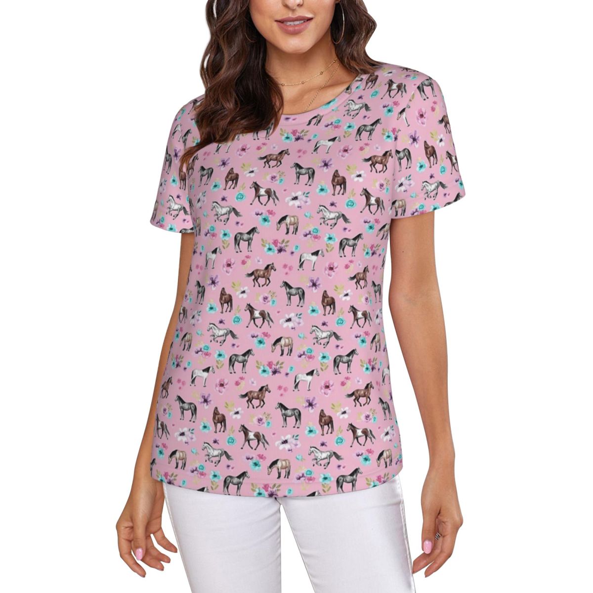 Horses And Flowers On Pink, Eq - Summer Equestrian Clothing recensione e prezzo