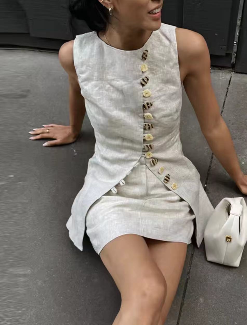 Cotton Linen Vest Mini Skirts  - Summer Clothing Linen recensione e prezzo
