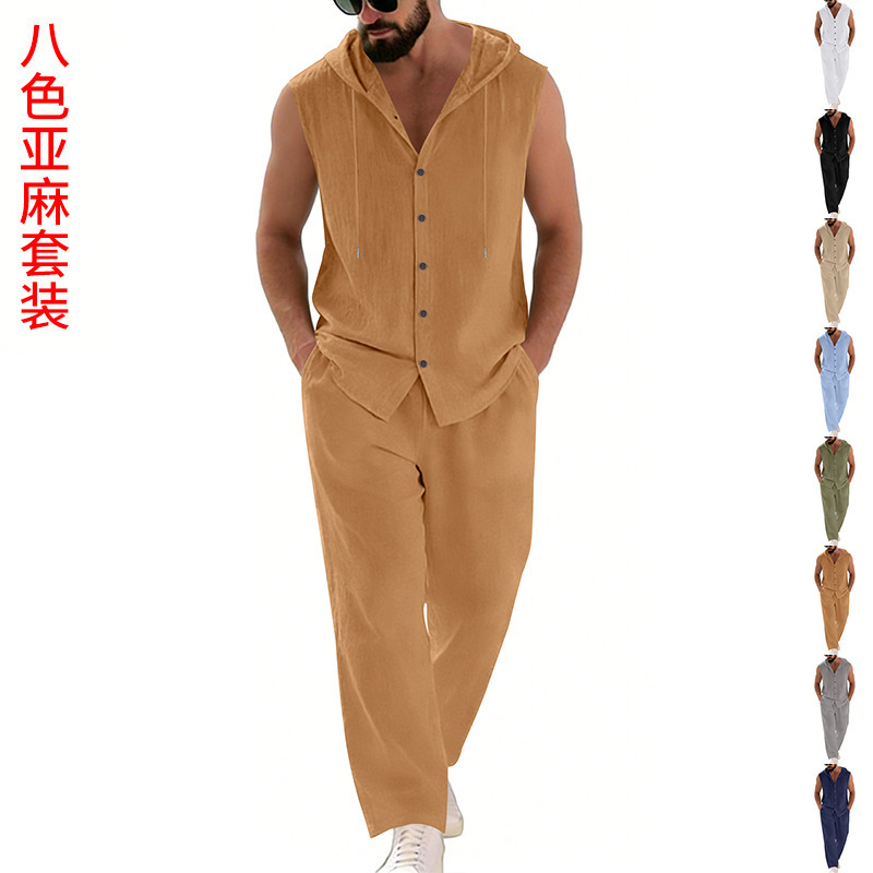 Men's Casual Linen Suit Hooded - Summer Clothing Us recensione e prezzo