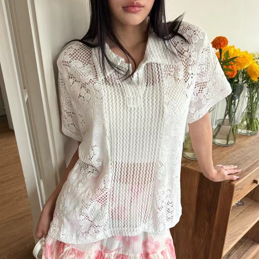 Retro  Collar Lace Shirt Women - Summer Clothing Online recensione e prezzo